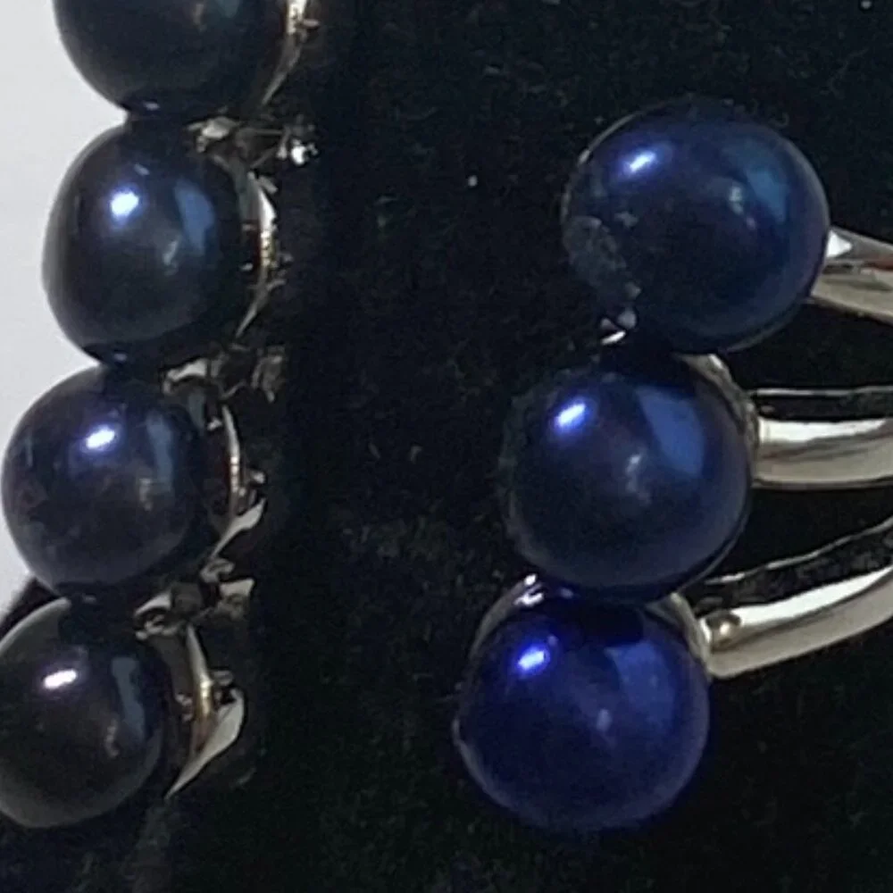 Midnight Blue Glass Stone Ring Silver Tone Sz Adjustable